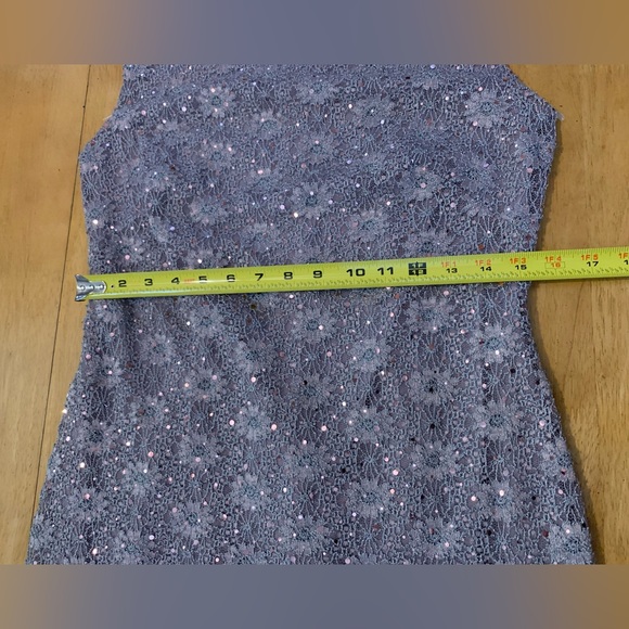 New CONNECTED APPAREL Gray Lace Pink Shimmer DRESS size 10 Layered Scalloped hem - Picture 5 of 7